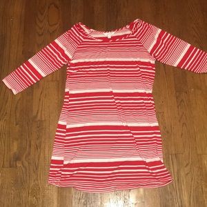 red and white long sleeve T-shirt dress